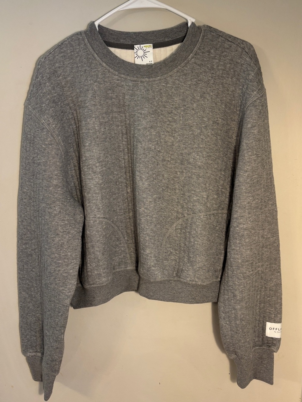 NWT OFFLINE by Aerie Gray Crewneck Pullover Sweatshirt Thumbholes Pockets S - Picture 2 of 13